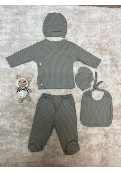 Mint Yeşili Ribana Kumaş 5’li Yenidoğan Bebek Seti - Hastane Çıkışı