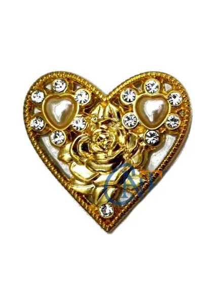 Eco Lounge Taşlı Kalp Broş, Kutu, Sandık Süsü - Sarı, 1 Adet