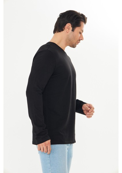 Erkek Pamuklu V Yaka Uzun Kollu Tişört Siyah 5021-S fırsatları