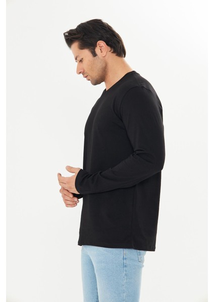 Erkek Pamuklu V Yaka Uzun Kollu Tişört Siyah 5021-S
