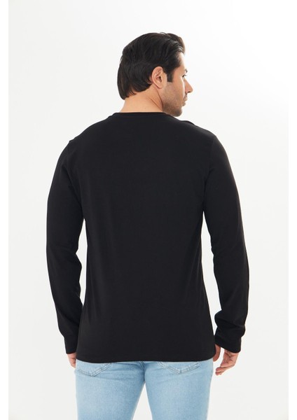 Erkek Pamuklu V Yaka Uzun Kollu Tişört Siyah 5021-S