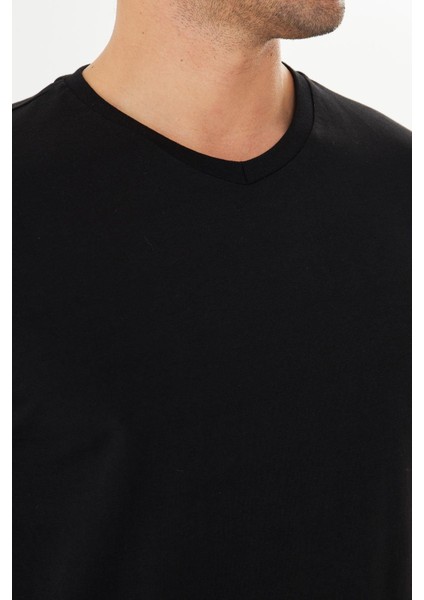 Erkek Pamuklu V Yaka Uzun Kollu Tişört Siyah 5021-S