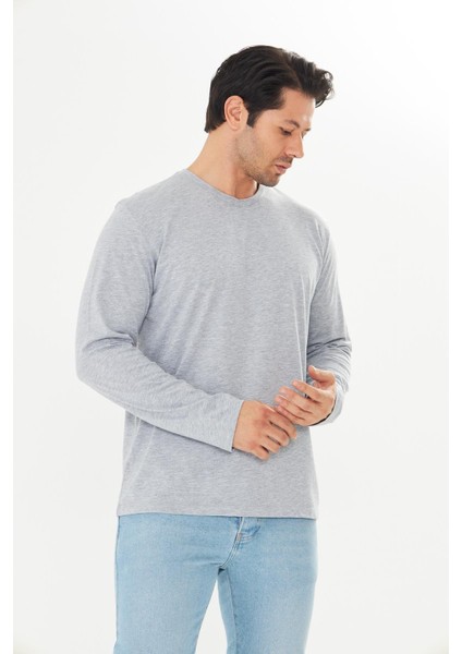 Erkek Pamuklu V Yaka Uzun Kollu Tişört Gri Melanj 5021-G modelleri