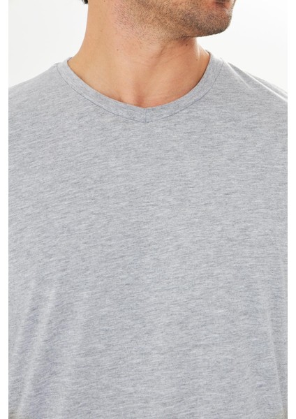 Erkek Pamuklu V Yaka Uzun Kollu Tişört Gri Melanj 5021-G