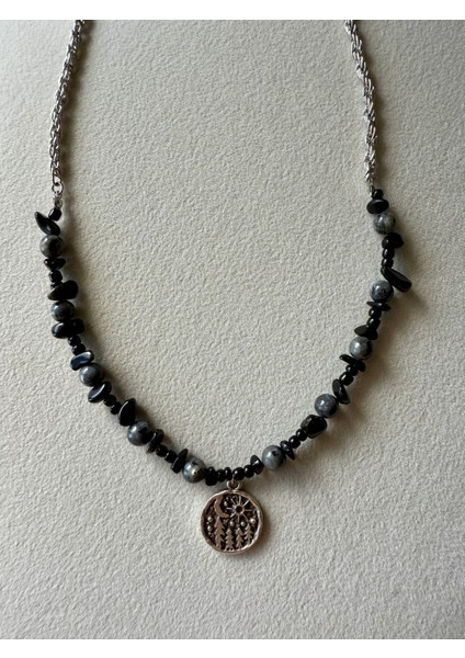 Obsidyen ve Dumanlı Kuvars Çelik Kolye fiyatları