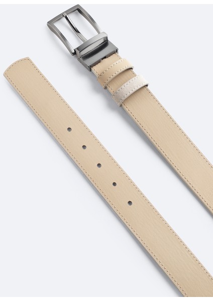 Erkek Bej Çift Taraflı Deri Kemer B009303