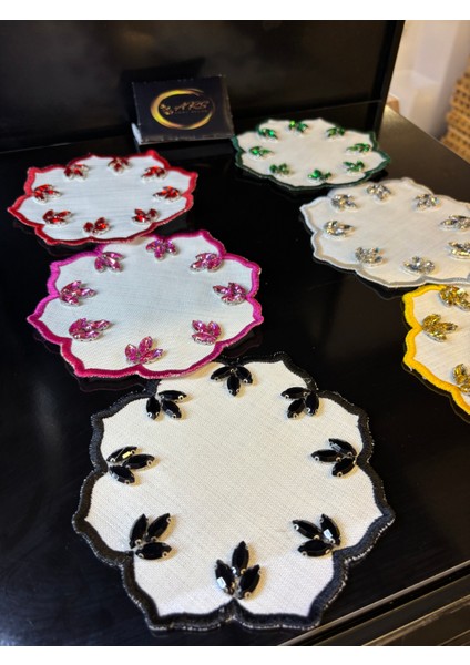 6'lı Taşlı Sunum Peçetesi, Renkli Kokteyl Peçetesi