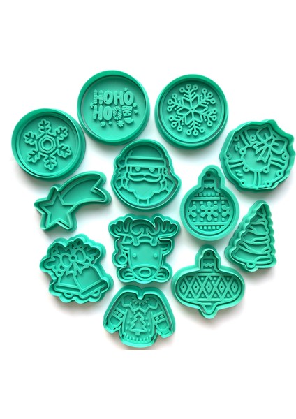 Yeni Yıl Özel 12 Parça Kurabiye Kalıbı Seti | Noel Karakter ve Süslemeleri | Şeker Hamuru ve Kil Şekillendirici