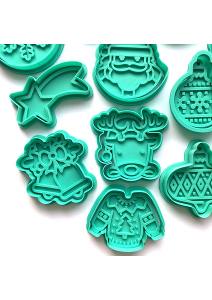 Yeni Yıl Özel 12 Parça Kurabiye Kalıbı Seti | Noel Karakter ve Süslemeleri | Şeker Hamuru ve Kil Şekillendirici modelleri