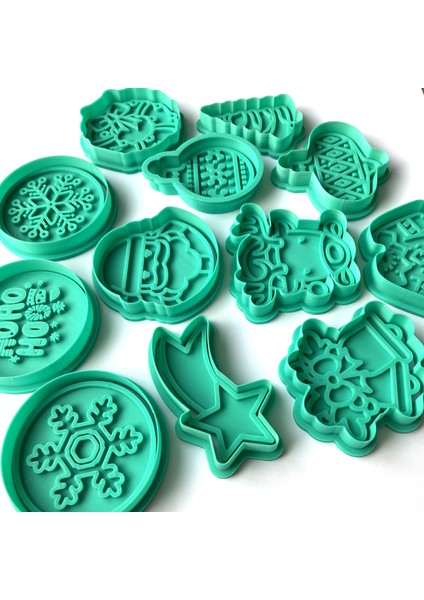 Yeni Yıl Özel 12 Parça Kurabiye Kalıbı Seti | Noel Karakter ve Süslemeleri | Şeker Hamuru ve Kil Şekillendirici