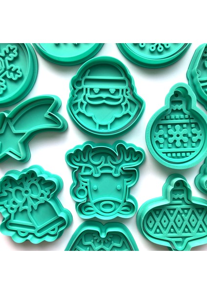 Yeni Yıl Özel 12 Parça Kurabiye Kalıbı Seti | Noel Karakter ve Süslemeleri | Şeker Hamuru ve Kil Şekillendirici