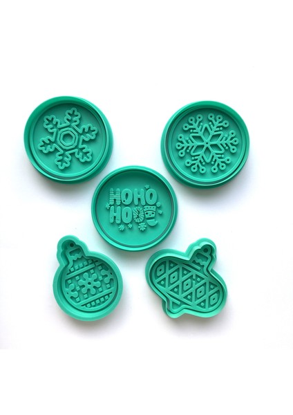 Desenli Yeni Yıl, Noel Figürleri 5 Parça Kurabiye Kalıbı Seti | Baklava, Kar, Yazı Desenli | Şeker Hamuru ve Kil Şekillendirici