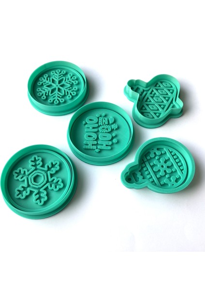 Desenli Yeni Yıl, Noel Figürleri 5 Parça Kurabiye Kalıbı Seti | Baklava, Kar, Yazı Desenli | Şeker Hamuru ve Kil Şekillendirici modelleri