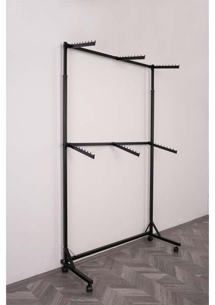 Çift Katlı Tek Taraflı 6 Bastonlu Siyah Askılık