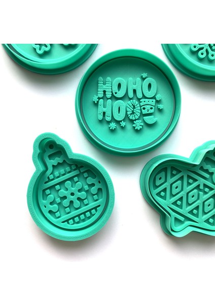 Desenli Yeni Yıl, Noel Figürleri 5 Parça Kurabiye Kalıbı Seti | Baklava, Kar, Yazı Desenli | Şeker Hamuru ve Kil Şekillendirici