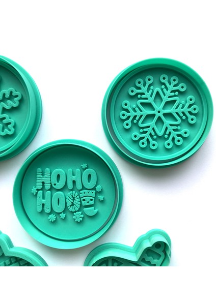 Desenli Yeni Yıl, Noel Figürleri 5 Parça Kurabiye Kalıbı Seti | Baklava, Kar, Yazı Desenli | Şeker Hamuru ve Kil Şekillendirici