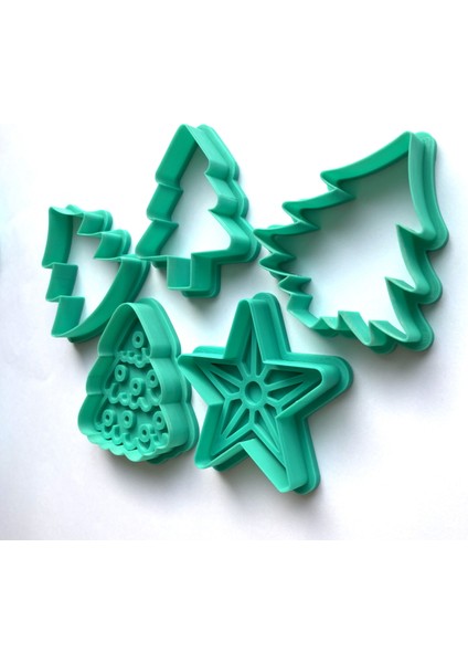 Yeni Yıl Çam Ağacı ve Yıldız Temalı 5 Parça Kurabiye Kalıbı Seti | Yılbaşı Süslemeleri | Şeker Hamuru ve Kil Şekillendirici