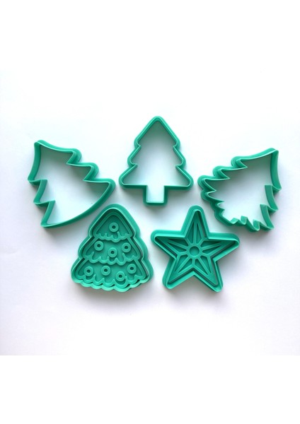 Yeni Yıl Çam Ağacı ve Yıldız Temalı 5 Parça Kurabiye Kalıbı Seti | Yılbaşı Süslemeleri | Şeker Hamuru ve Kil Şekillendirici fiyatları