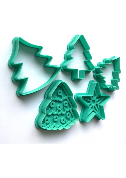 Yeni Yıl Çam Ağacı ve Yıldız Temalı 5 Parça Kurabiye Kalıbı Seti | Yılbaşı Süslemeleri | Şeker Hamuru ve Kil Şekillendirici modelleri