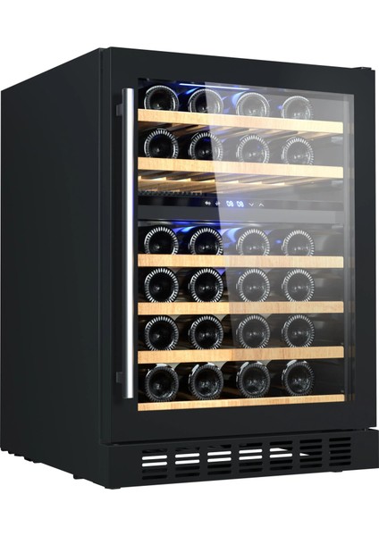 46 Şişe Kapasiteli Çift Bölmeli Tezgah Altı Şarap Saklama Dolabı Siyah BUW46-BG2