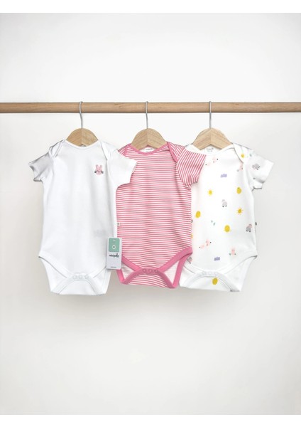 Yarım Kol Kız Bebek Çıtçıtlı Body 3'lü Set