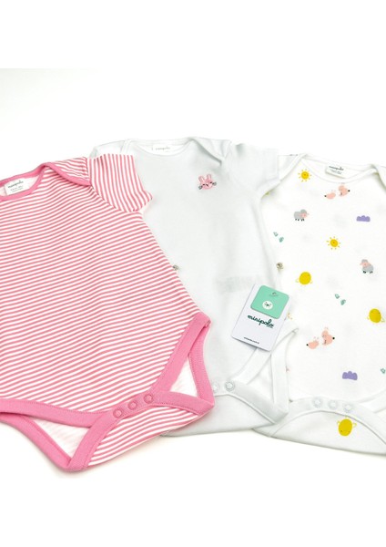 Yarım Kol Kız Bebek Çıtçıtlı Body 3'lü Set
