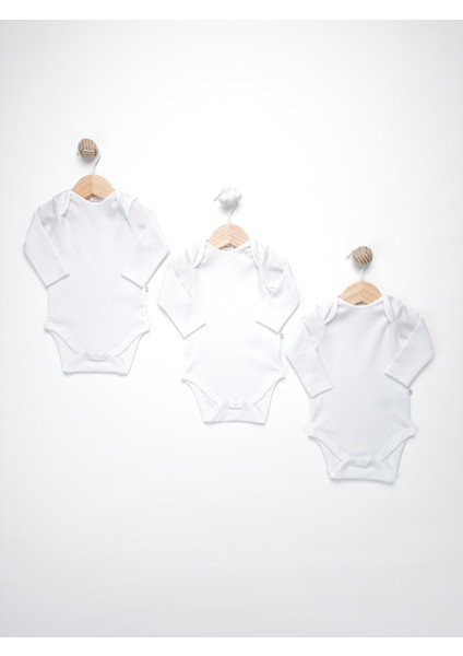 Unisex, Bebek Uzun Kol % 100 Pamuk 3\'lü Çıtçıtlı Body & Zıbın 0-3 Ay / 3-6 Ay / 6-9 Ay