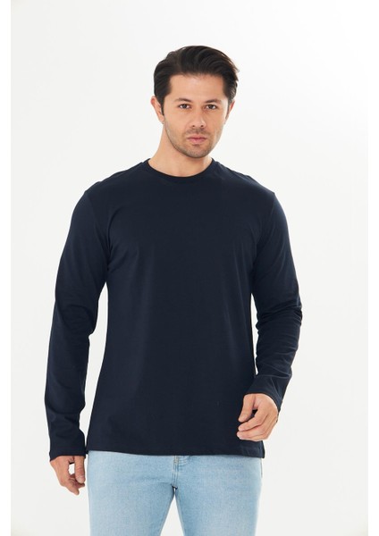 Erkek Pamuklu Bisiklet Yaka Uzun Kollu Tişört Lacivert 5020-L modelleri