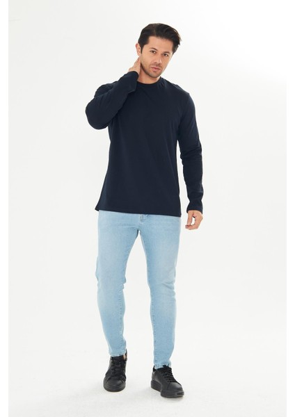 Erkek Pamuklu Bisiklet Yaka Uzun Kollu Tişört Lacivert 5020-L fırsatları