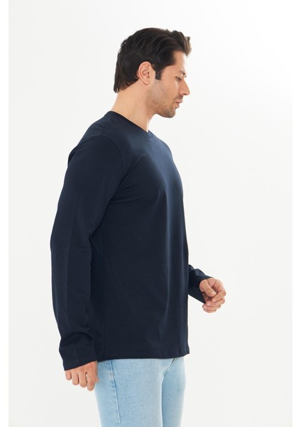 Erkek Pamuklu Bisiklet Yaka Uzun Kollu Tişört Lacivert 5020-L indirimleri