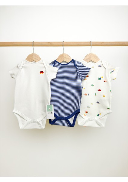Yarım Kol Erkek Bebek Çıtçıtlı Body 3'lü Set