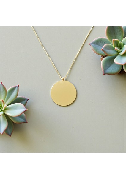 Isim- Resim- Tarih Yazılabilir Çember Plak 14 Ayar Altın Kolye