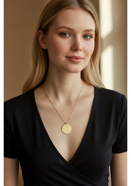 Isim- Resim- Tarih Yazılabilir Çember Plak 14 Ayar Altın Kolye modelleri