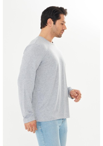Erkek Pamuklu Bisiklet Yaka Uzun Kollu Tişört Gri Melanj 5020-G indirimleri