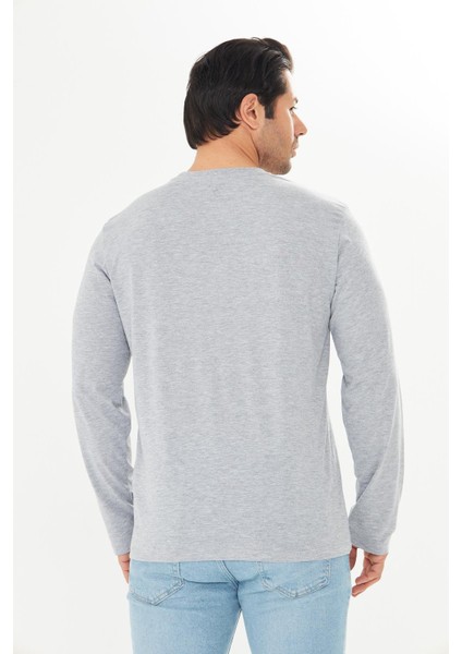 Erkek Pamuklu Bisiklet Yaka Uzun Kollu Tişört Gri Melanj 5020-G