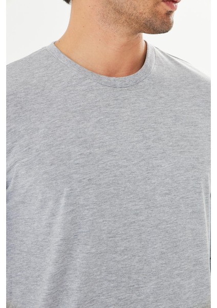 Erkek Pamuklu Bisiklet Yaka Uzun Kollu Tişört Gri Melanj 5020-G