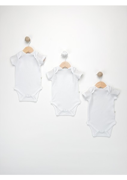 Unisex, Bebek Kısa Kol % 100 Pamuk 3'lü Çıtçıtlı Body & Zıbın 0-3 Ay 3-6 Ay 6-9 Ay