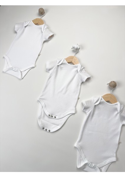Unisex, Bebek Kısa Kol % 100 Pamuk 3'lü Çıtçıtlı Body & Zıbın 0-3 Ay 3-6 Ay 6-9 Ay