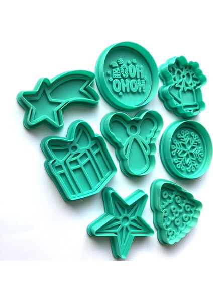 Yılbaşı Özel 8 Parça Kurabiye Kalıbı Seti | Melek, Yıldız, Hediye, Çan | Şeker Hamuru ve Kil Şekillendirici