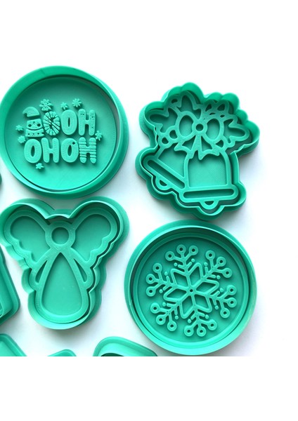 Yılbaşı Özel 8 Parça Kurabiye Kalıbı Seti | Melek, Yıldız, Hediye, Çan | Şeker Hamuru ve Kil Şekillendirici modelleri