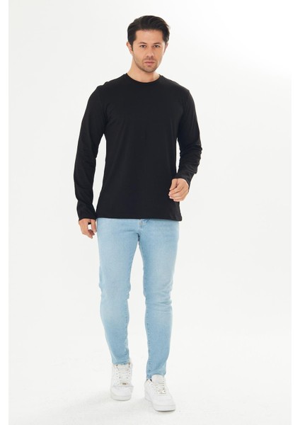 Erkek Pamuklu Bisiklet Yaka Uzun Kollu Tişört Siyah 5020-S fiyatları
