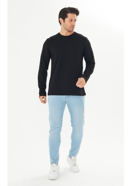 Erkek Pamuklu Bisiklet Yaka Uzun Kollu Tişört Siyah 5020-S fırsatları