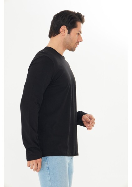 Erkek Pamuklu Bisiklet Yaka Uzun Kollu Tişört Siyah 5020-S indirimleri