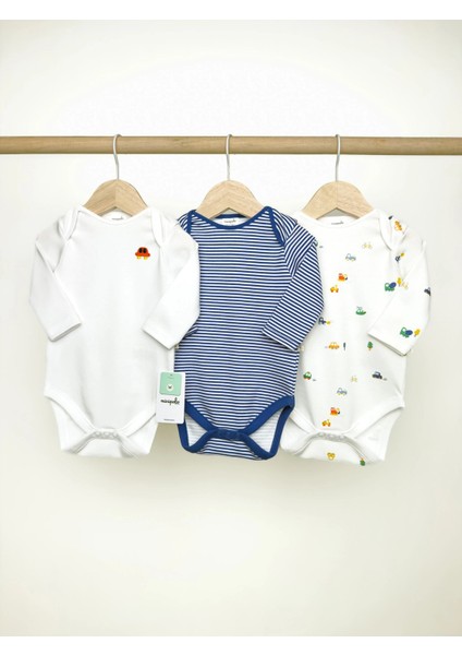 Uzun Kol Erkek Bebek Çıtçıtlı Body 3'lü Set