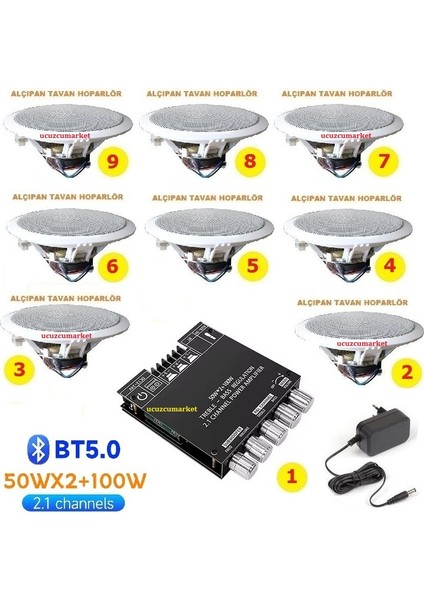 Bluetooth Özellikli Tavan Hoparlör Seti (8 Tavan Hoparlör) Anfi Kullanmadan Ev-Işyerini Seslendirin