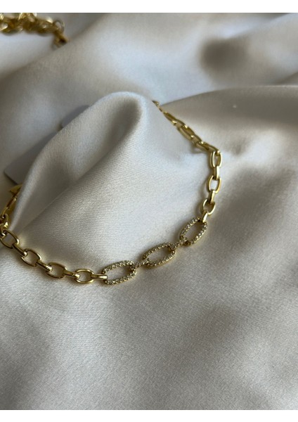 14 K Altın Kaplama 3 Sıra Taşlı Bileklik