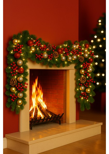 Premium 72 Parça Garland Handmade Yılbaşı Dekorasyon Seti (2.7m Garland+Kokina+Kozalak+Top+Led Işık)