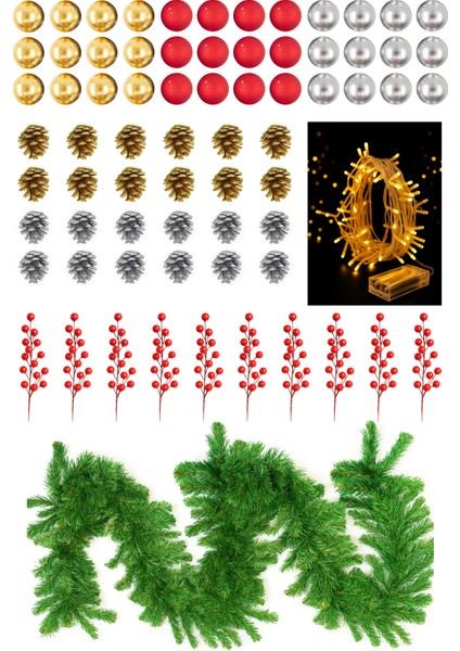 Premium 72 Parça Garland Handmade Yılbaşı Dekorasyon Seti (2.7m Garland+Kokina+Kozalak+Top+Led Işık) indirimleri