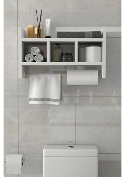 Tuvalet Üstü Banyo Rafı – 3 Katlı Kolay Montajlı Organizer (Beyaz / Sonomo)