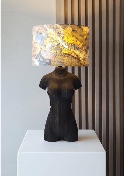 Doğal Taş Şapkalı Ahşap Dekoratif Aydınlatma – Kadın Figürü ve Vazo Formu seçenekleri